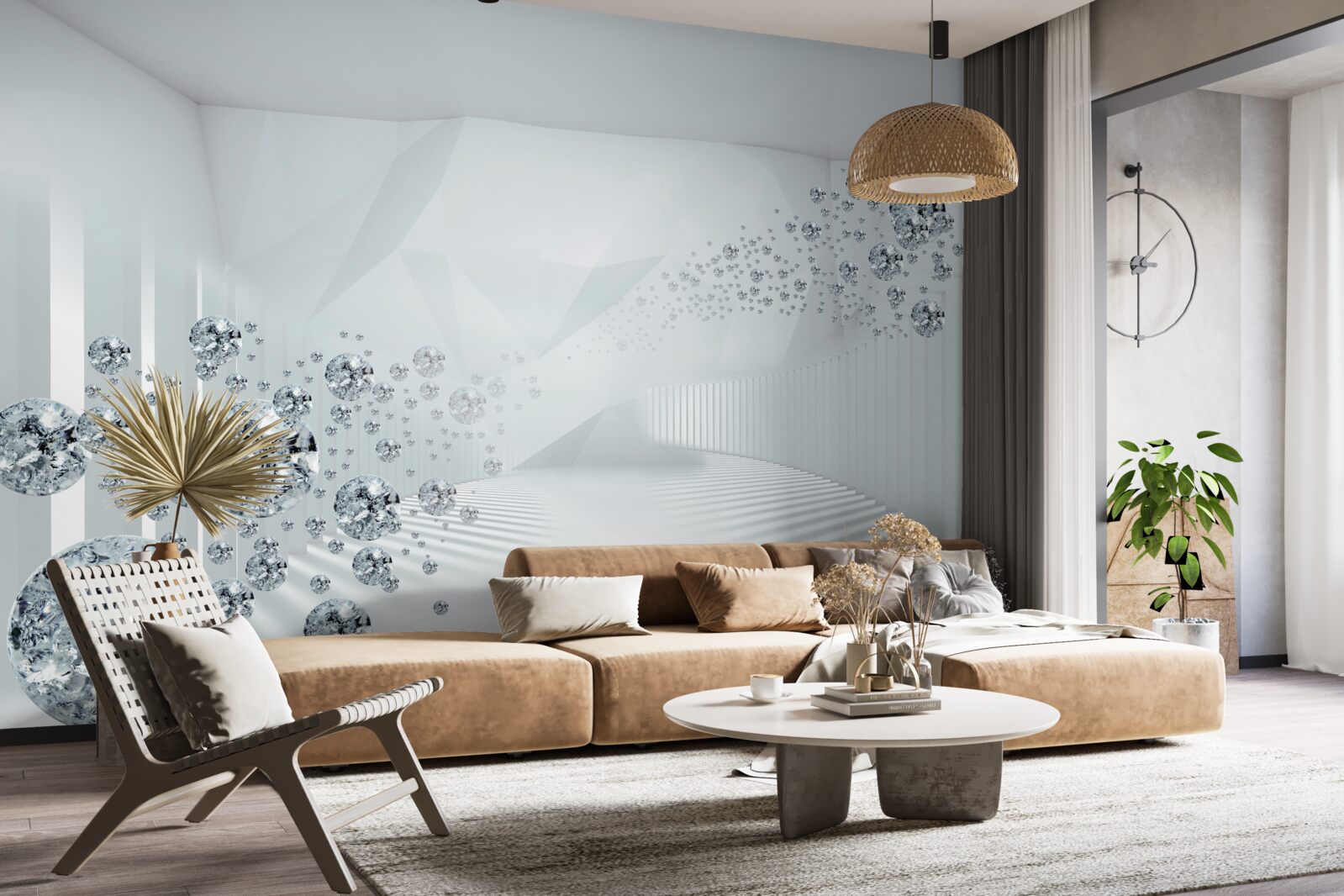 Фотошпалери нерівна поверхня та кульки в абстракції