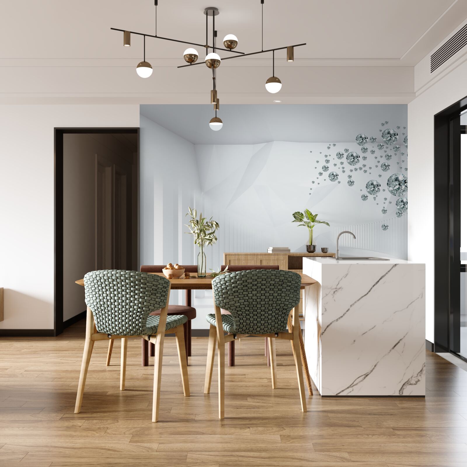 Фотошпалери краплі води в яскраво освітленій кімнаті