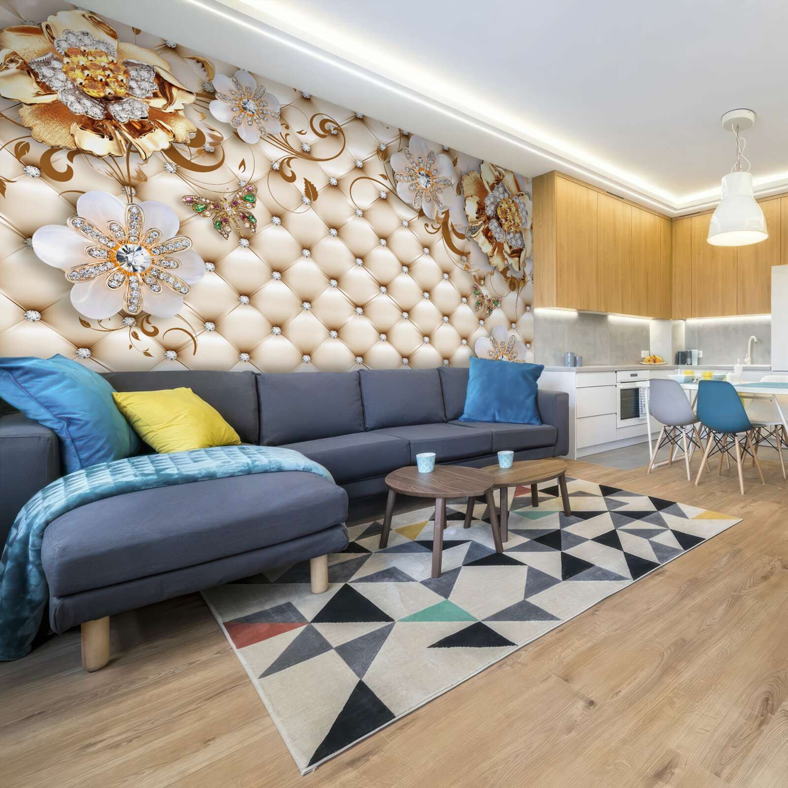 Фотошпалери квіти з п'ятьма пелюстками, зануреними в золото