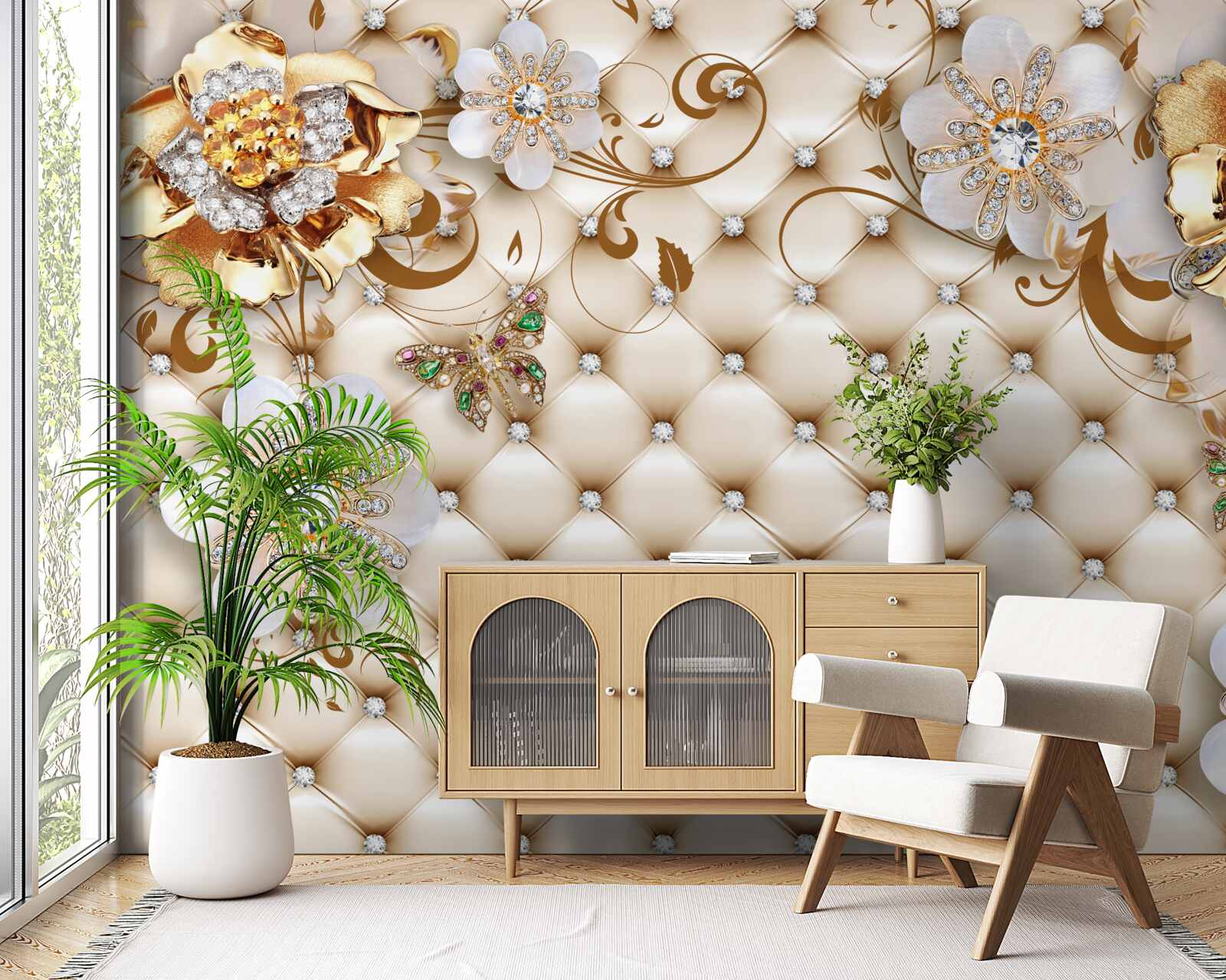 Фотошпалери квіти з п'ятьма пелюстками, зануреними в золото