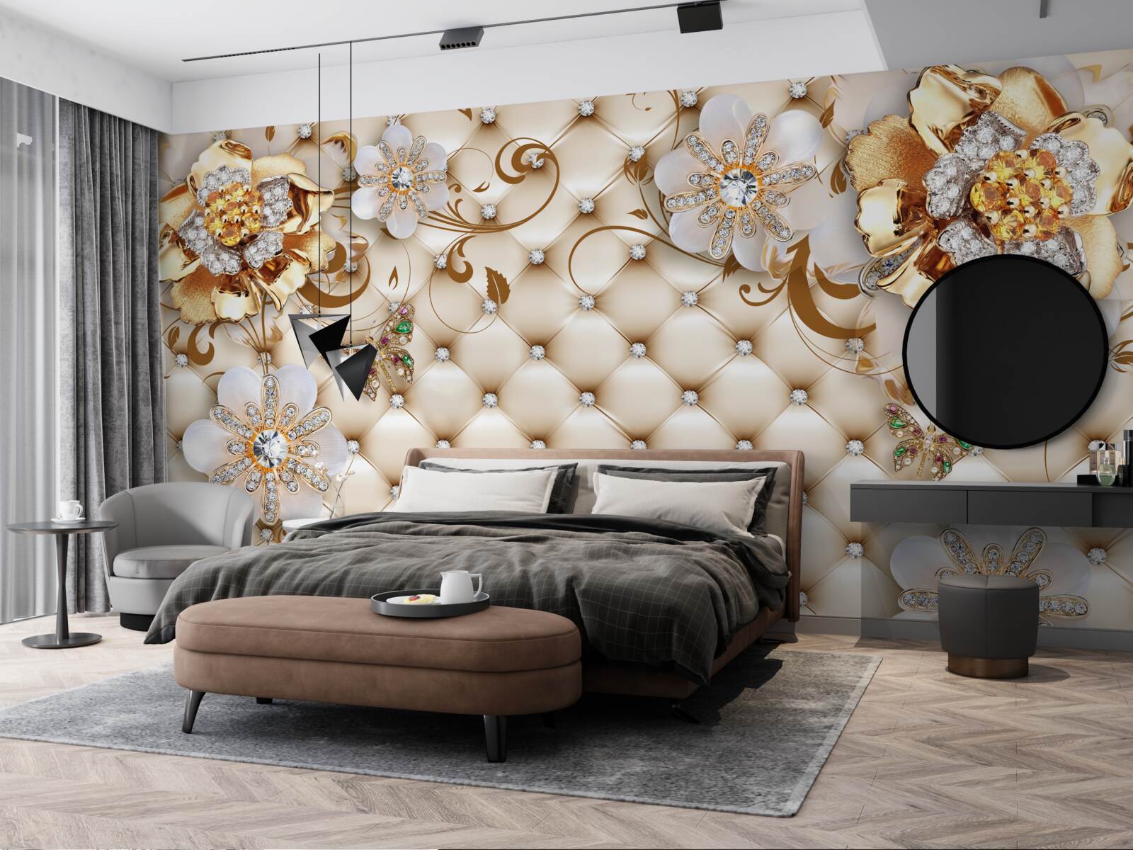 Фотошпалери квіти з п'ятьма пелюстками, зануреними в золото