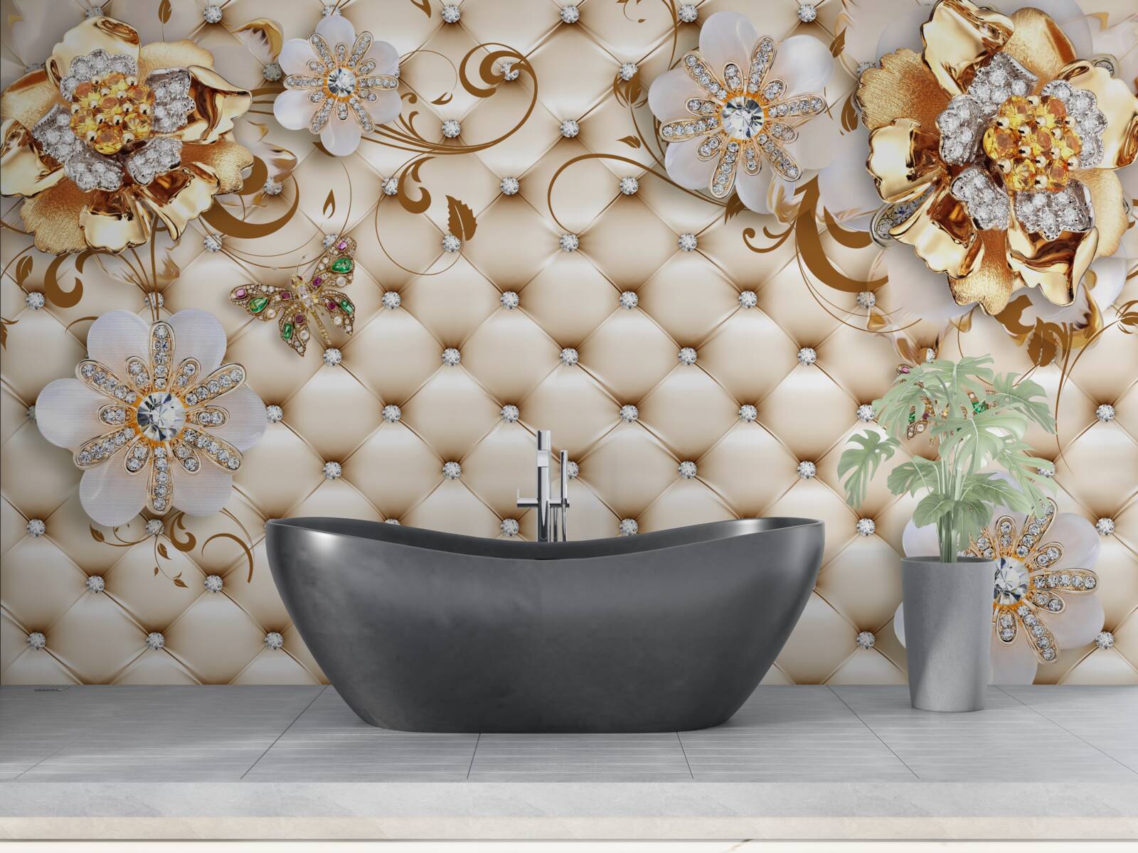 Фотошпалери квіти з п'ятьма пелюстками, зануреними в золото