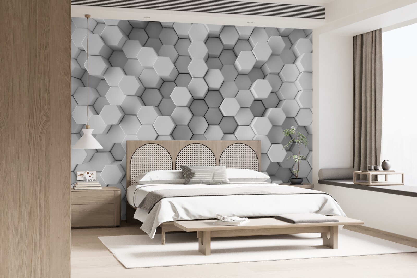 Фотошпалери сірі та білі шестикутники, спресовані у формі