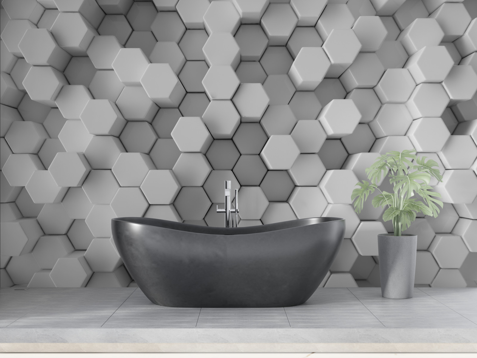 Фотошпалери сірі та білі шестикутники, спресовані у формі