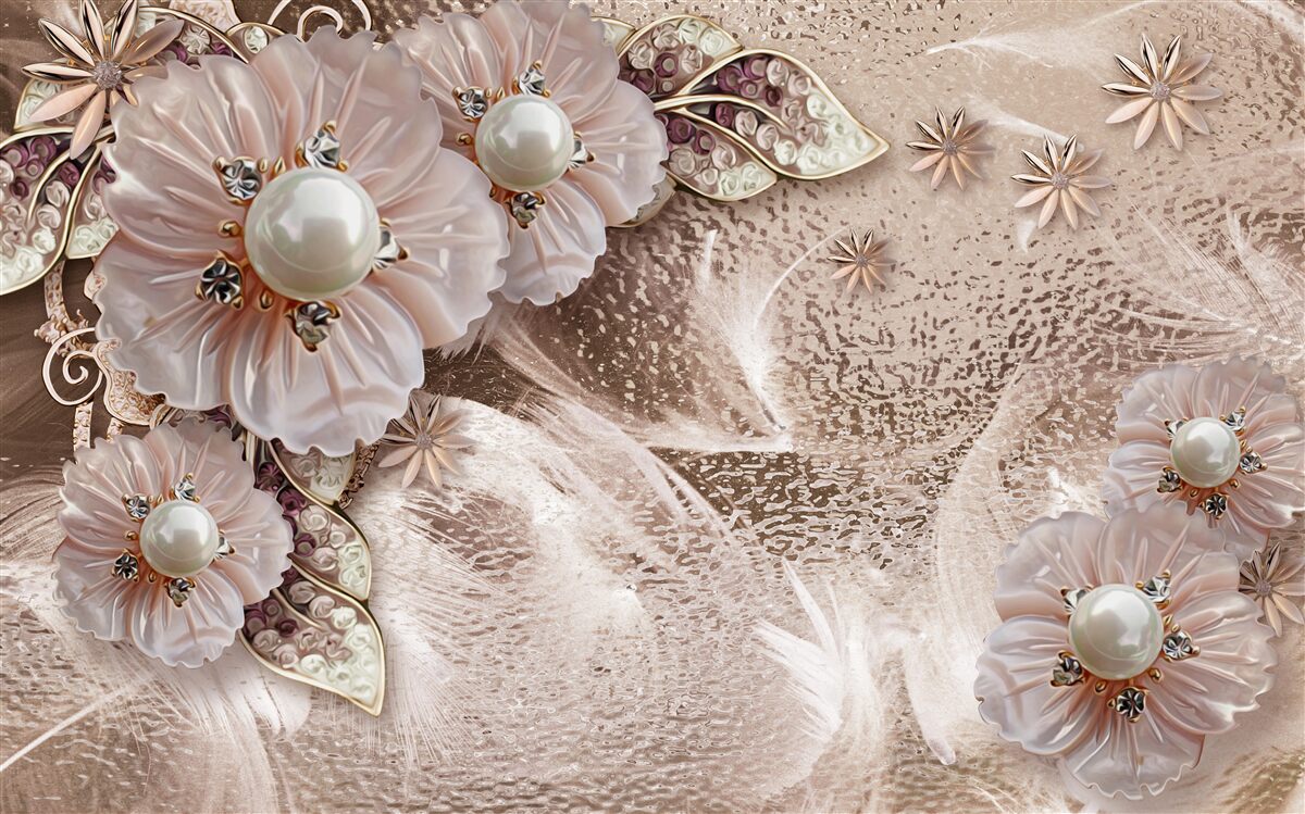 Фотошпалери перлини та витончені суцвіття з розкритими бутонами