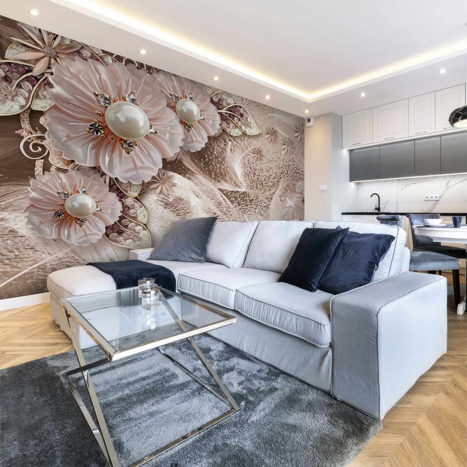 Фотошпалери перлини та витончені суцвіття з розкритими бутонами