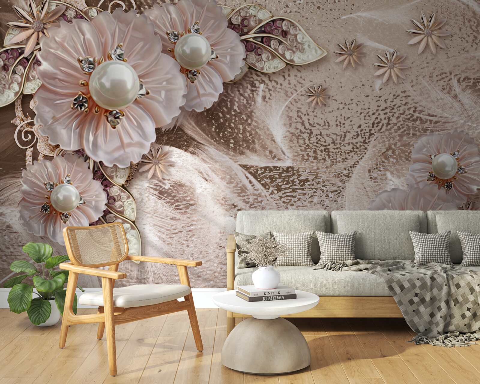 Фотошпалери перлини та витончені суцвіття з розкритими бутонами