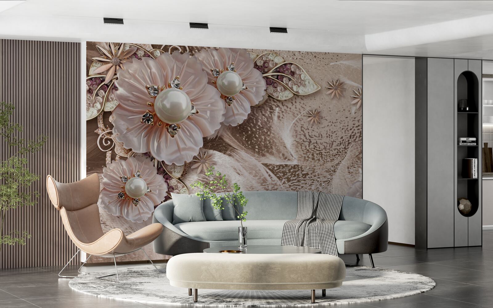 Фотошпалери перлини та витончені суцвіття з розкритими бутонами