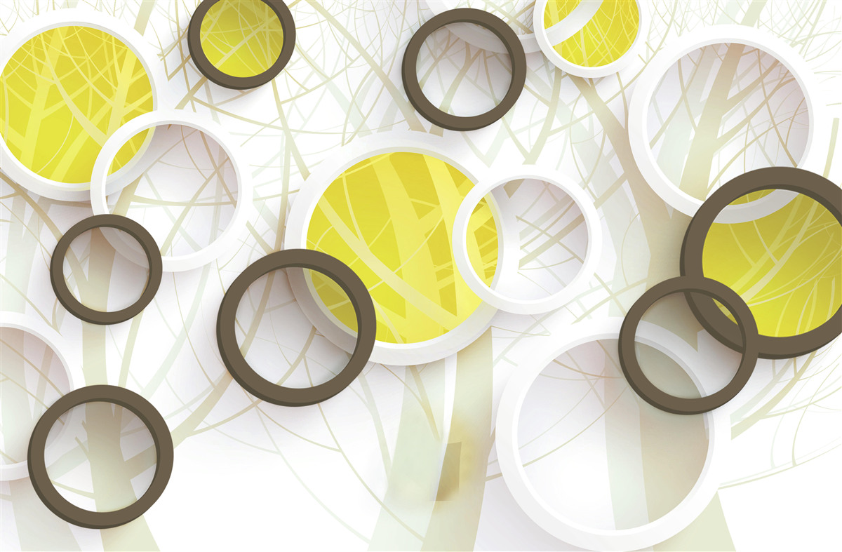 Фотошпалери колеса у стереоскопічному зображенні, з лісом на задньому плані