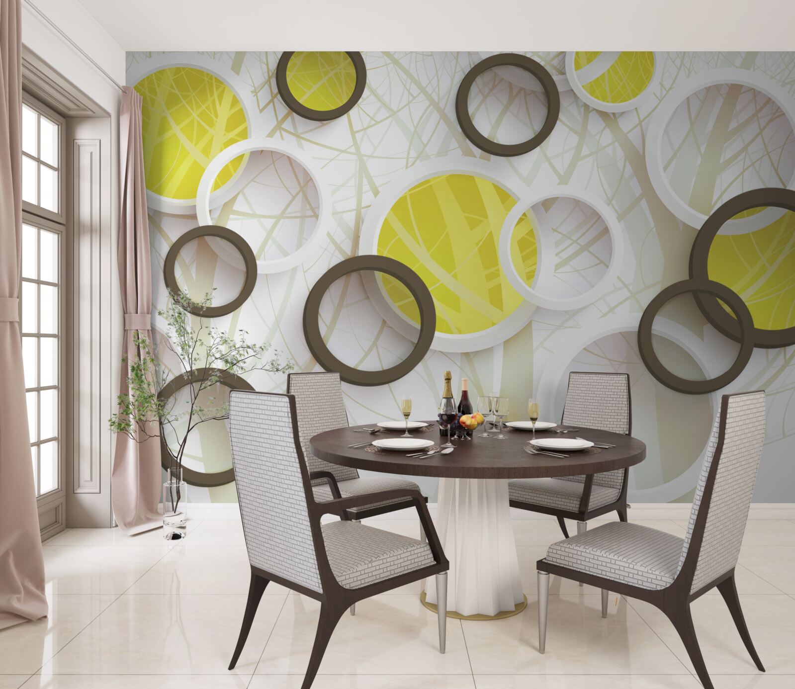 Фотошпалери колеса у стереоскопічному зображенні, з лісом на задньому плані