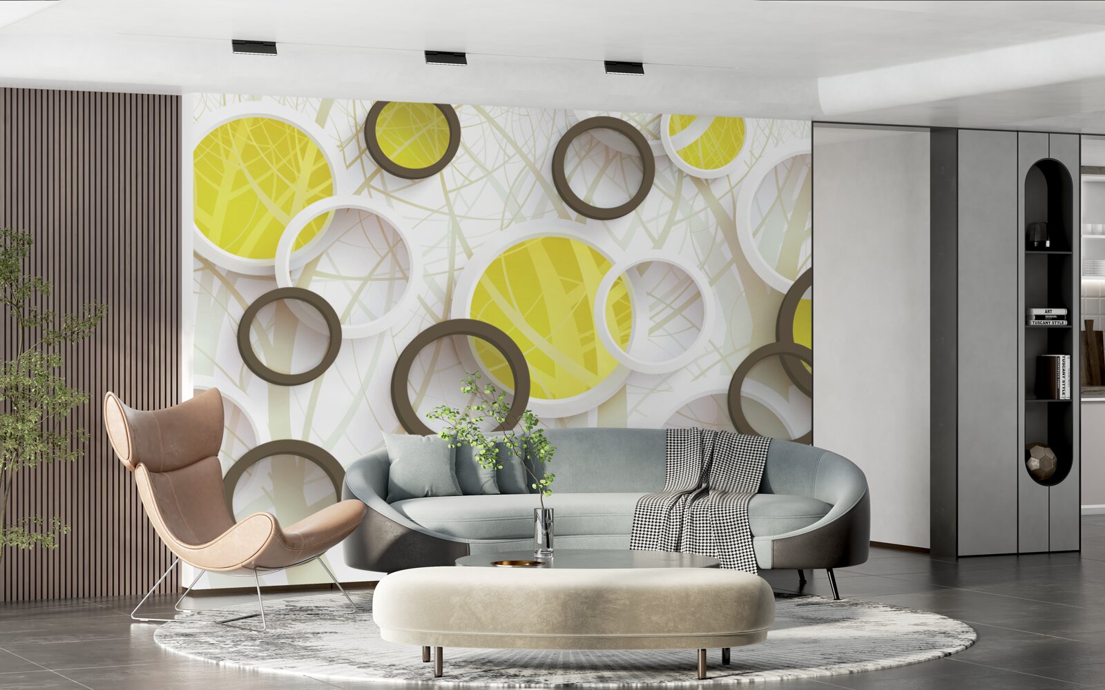 Фотошпалери колеса у стереоскопічному зображенні, з лісом на задньому плані