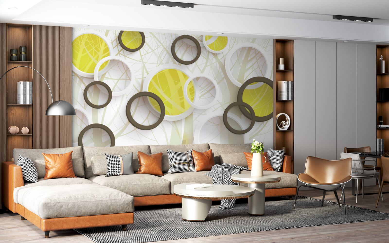 Фотошпалери колеса у стереоскопічному зображенні, з лісом на задньому плані