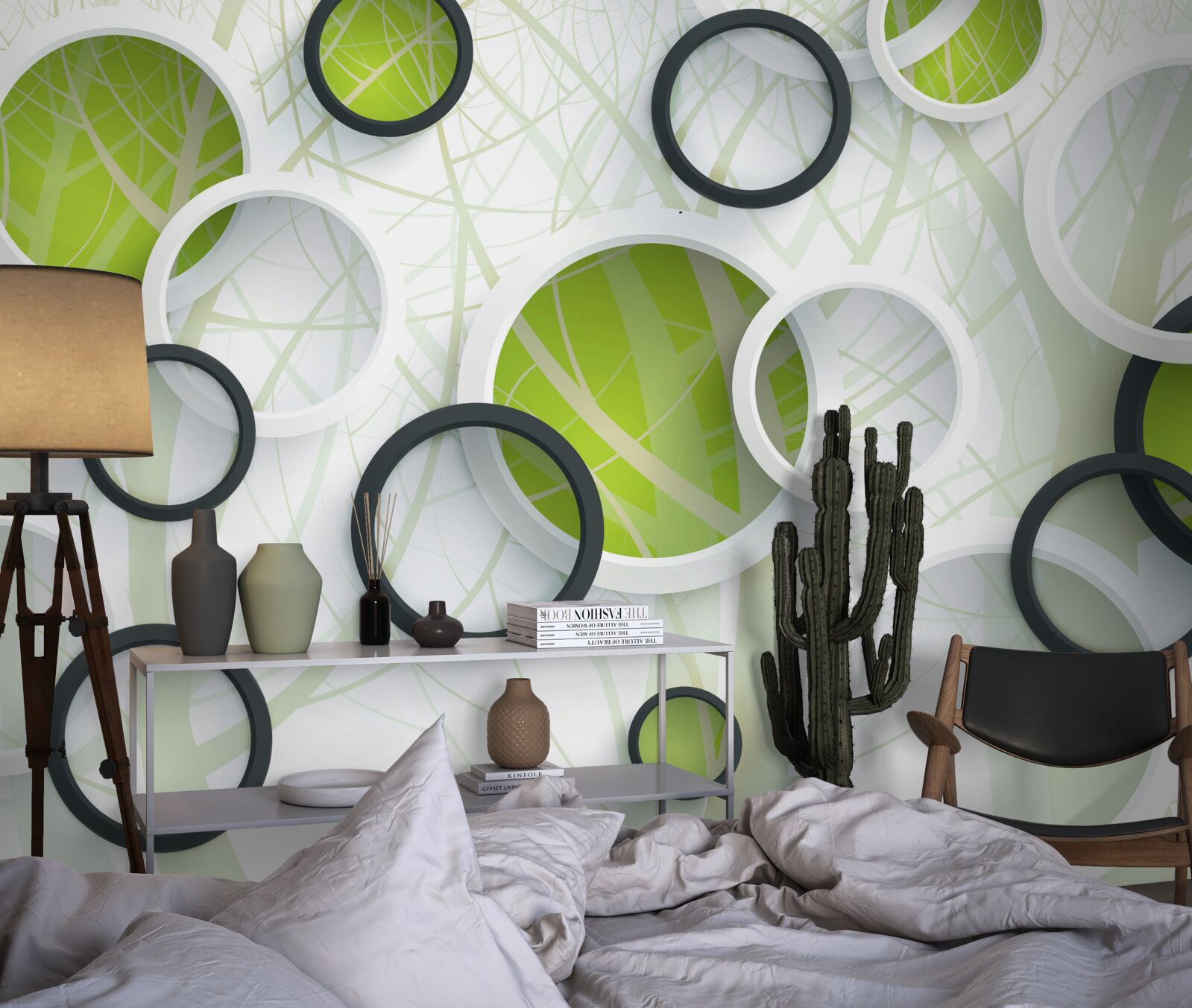 Фотошпалери густий зарослий ліс і 3d-кола