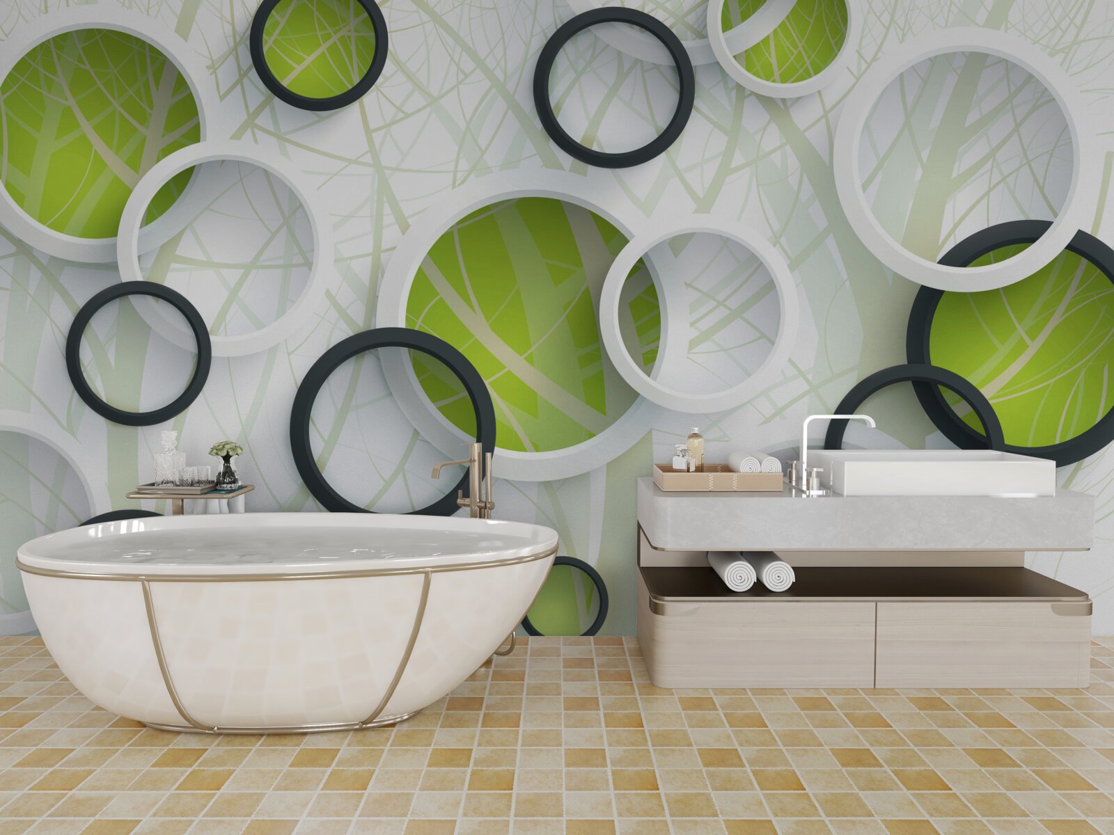 Фотошпалери густий зарослий ліс і 3d-кола