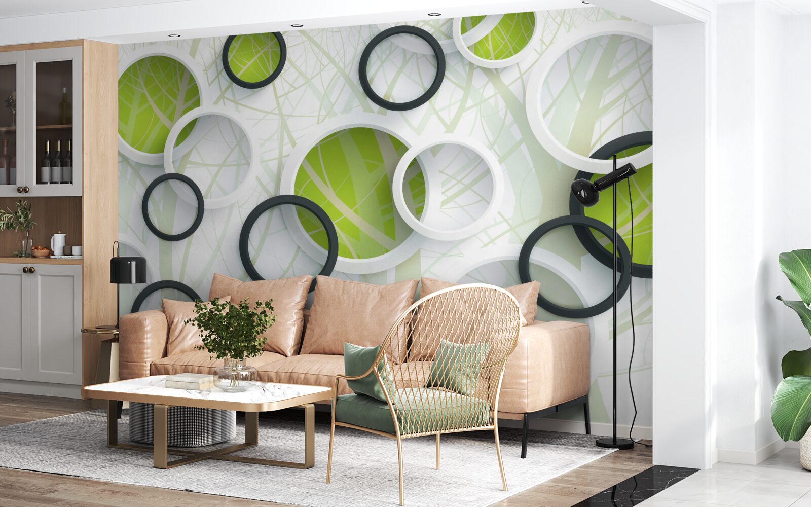 Фотошпалери густий зарослий ліс і 3d-кола