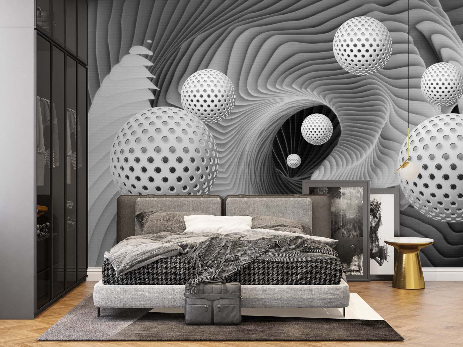 Фотошпалери перспектива куль і тунельного вихору в чорно-білому зображенні