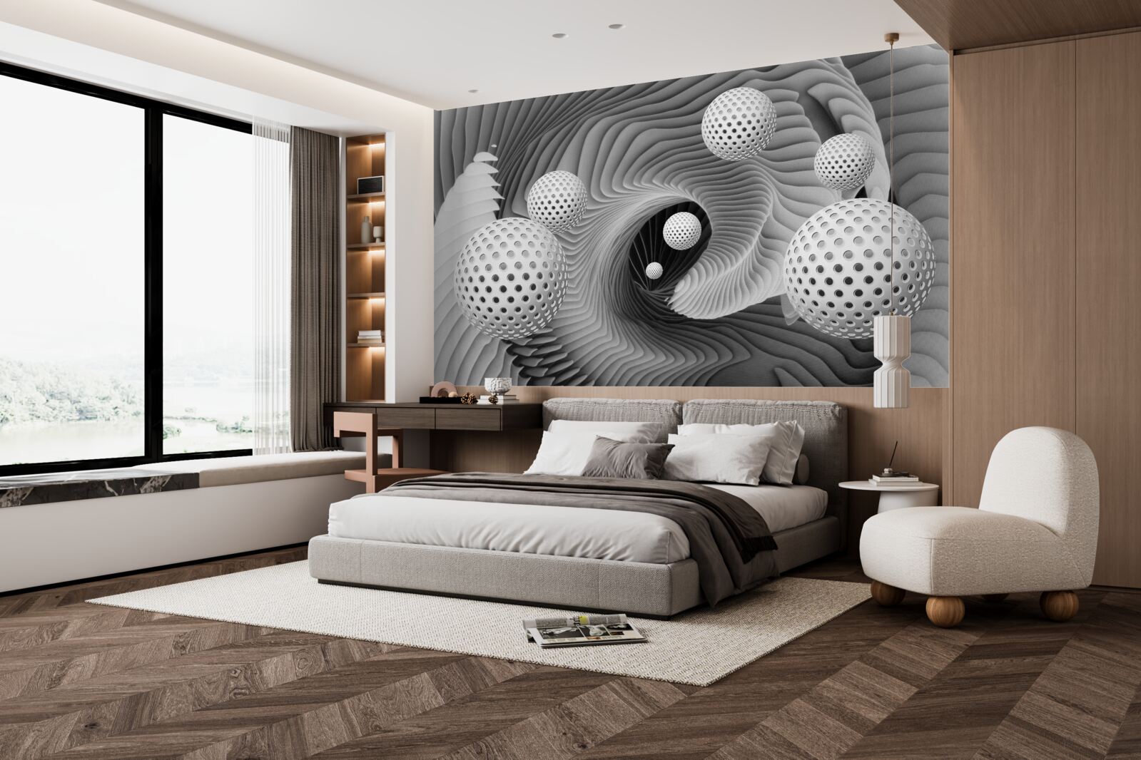 Фотошпалери перспектива куль і тунельного вихору в чорно-білому зображенні