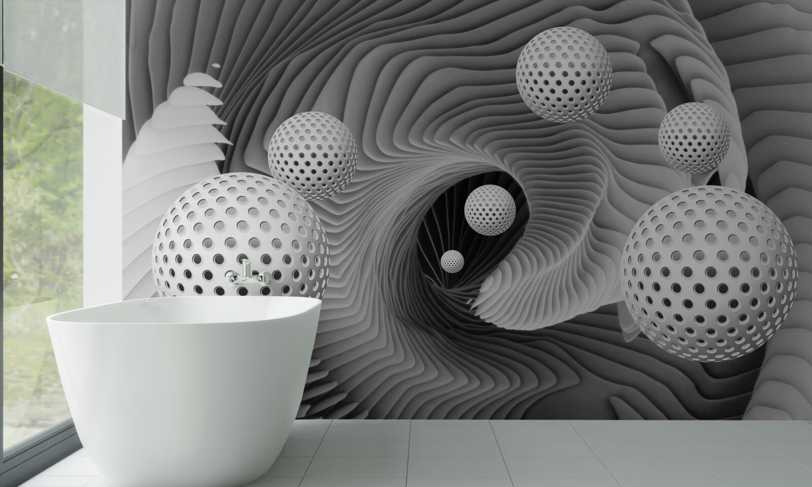 Фотошпалери перспектива куль і тунельного вихору в чорно-білому зображенні