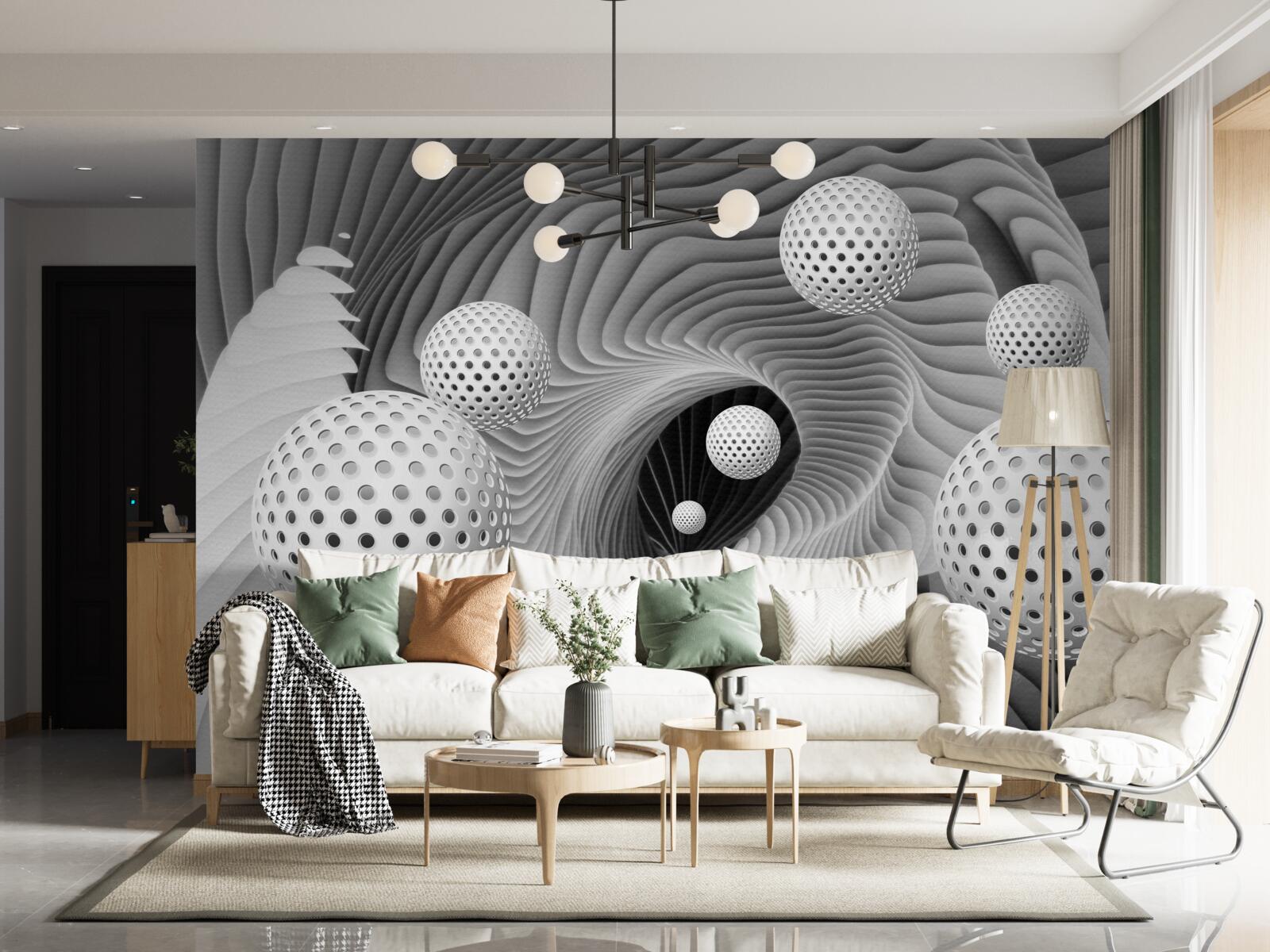 Фотошпалери перспектива куль і тунельного вихору в чорно-білому зображенні