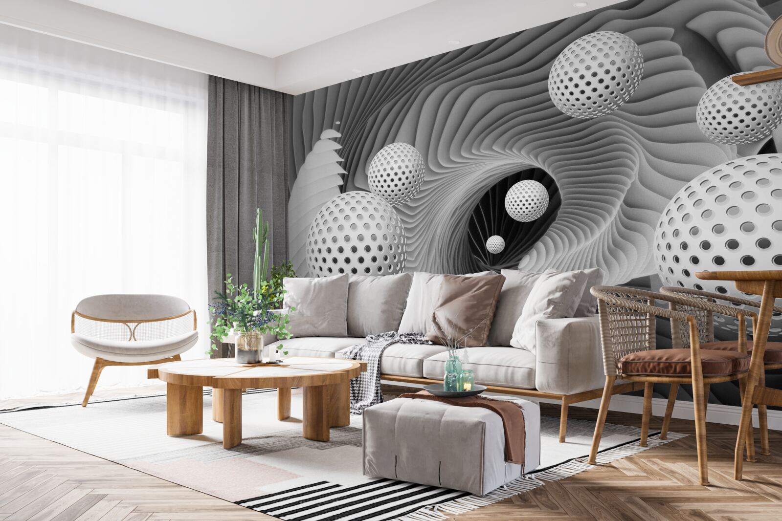 Фотошпалери перспектива куль і тунельного вихору в чорно-білому зображенні