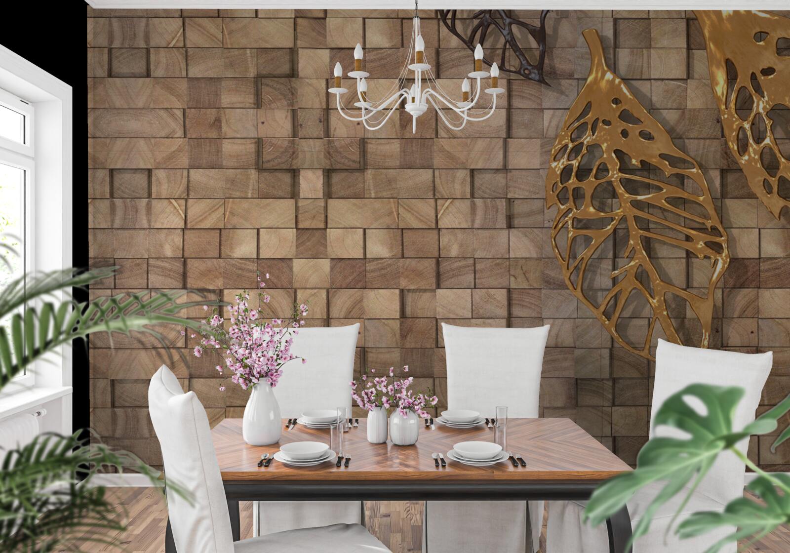 Фотошпалери мозаїка в коричневих тонах із зображенням листя