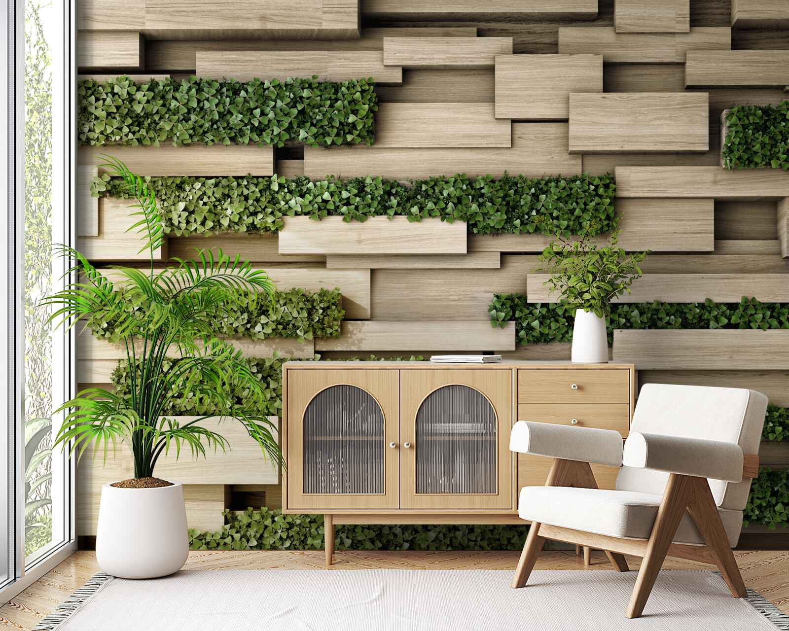 Фотошпалери зелені рослини на кам'яній стіні