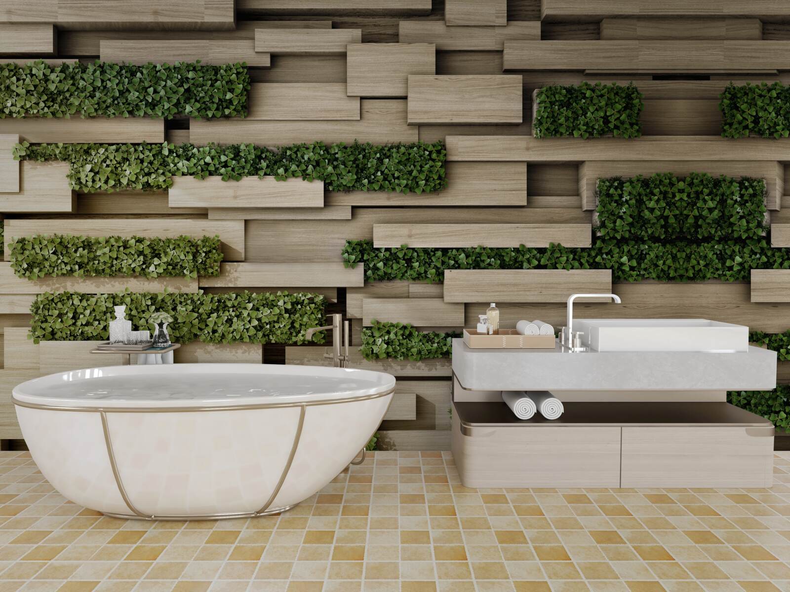 Фотошпалери зелені рослини на кам'яній стіні