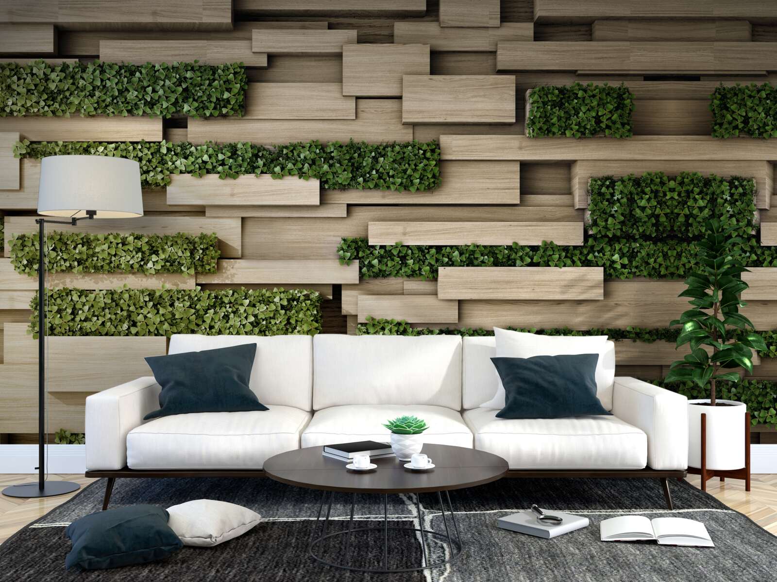 Фотошпалери зелені рослини на кам'яній стіні