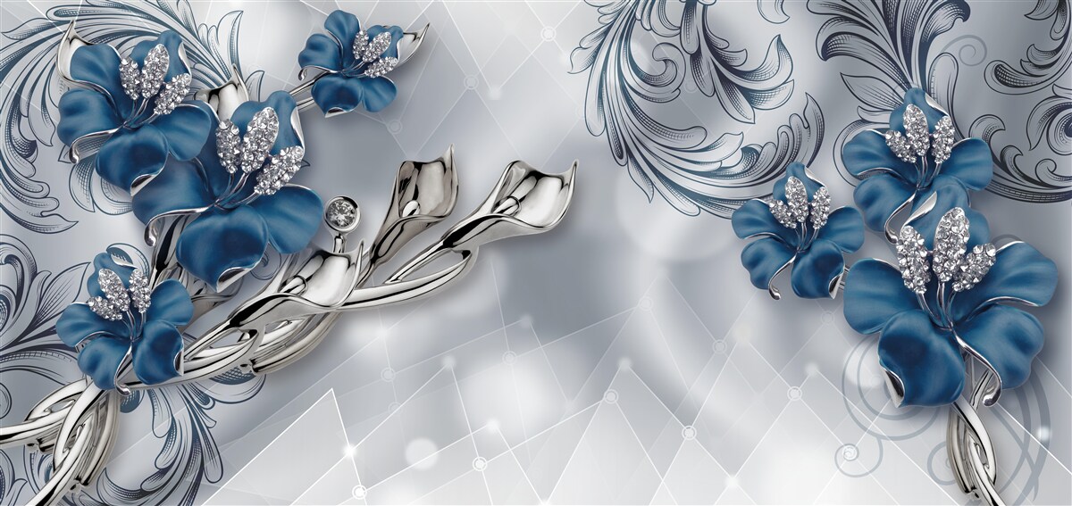 Фотошпалери королівська блакитна лілія на сріблястому тлі