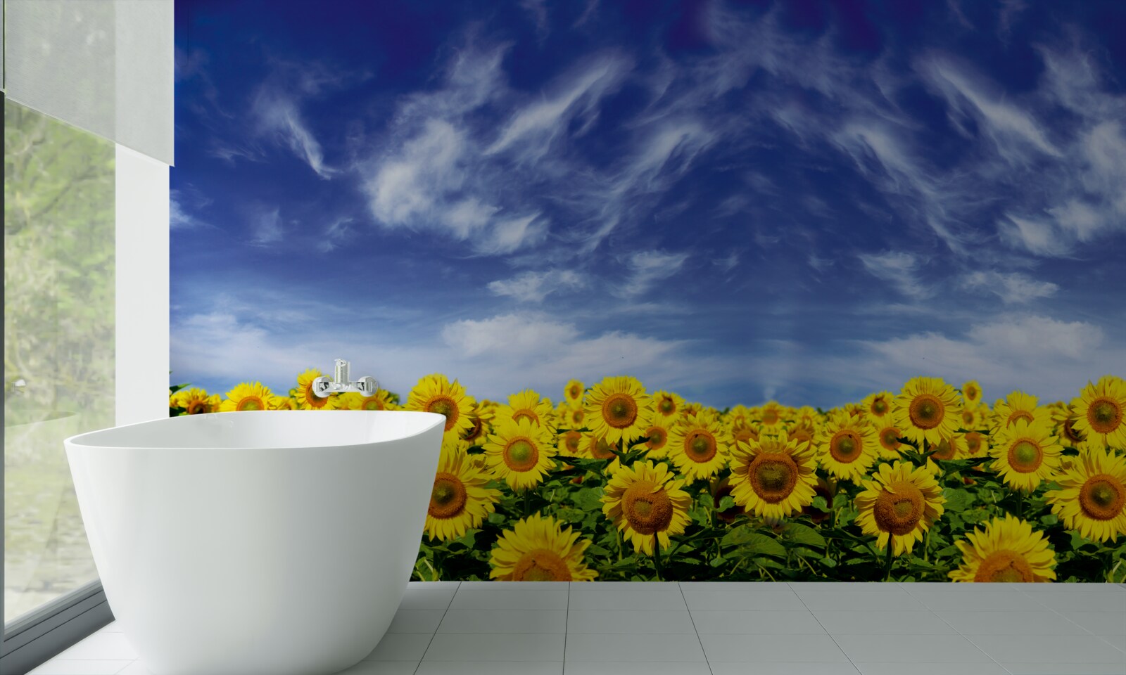Фотошпалери блакитне небо над полем соняшників