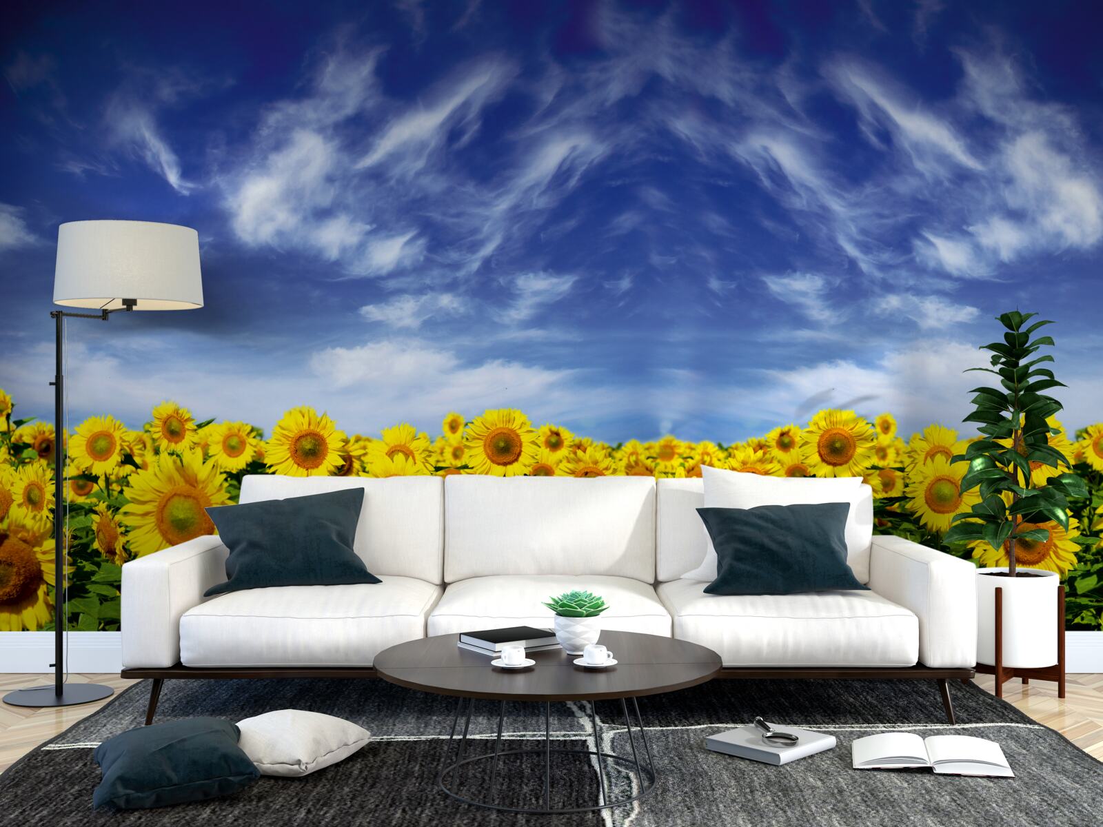 Фотошпалери блакитне небо над полем соняшників
