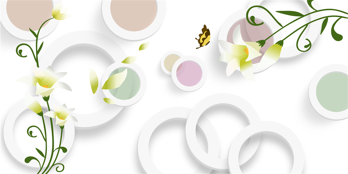 Фотошпалери гілки зелені з жовтими бруньками та округлими частинами