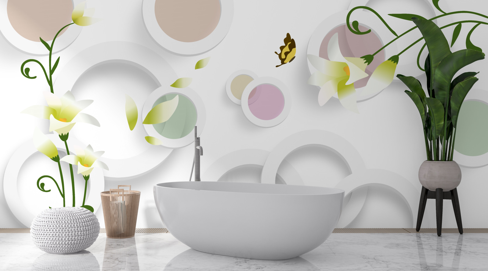 Фотошпалери гілки зелені з жовтими бруньками та округлими частинами