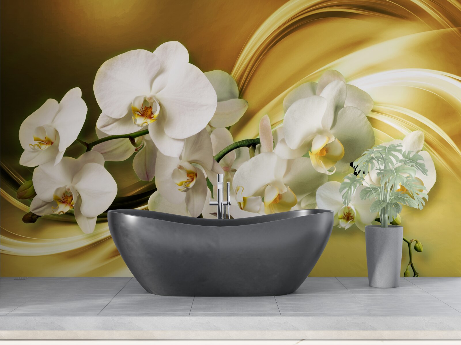 Фотошпалери Білосніжні орхідеї, розкішно розкриті на коричневій шовковій тканині