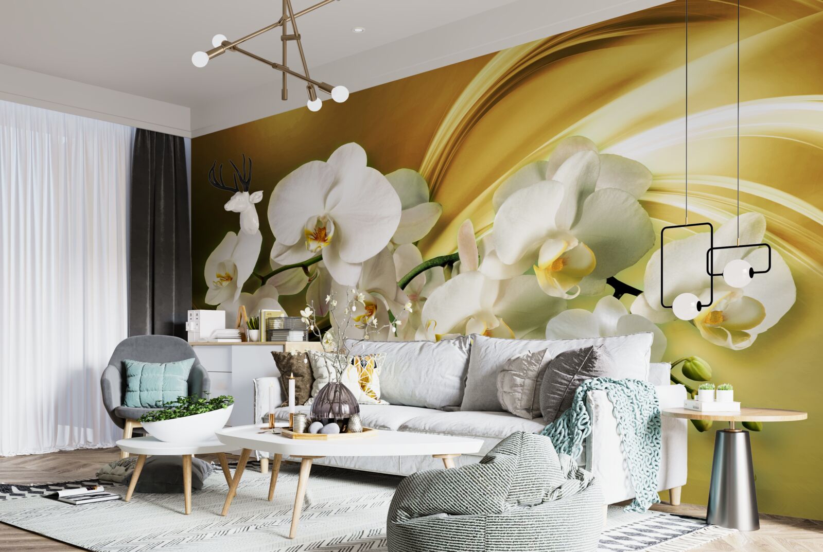 Фотошпалери Білосніжні орхідеї, розкішно розкриті на коричневій шовковій тканині