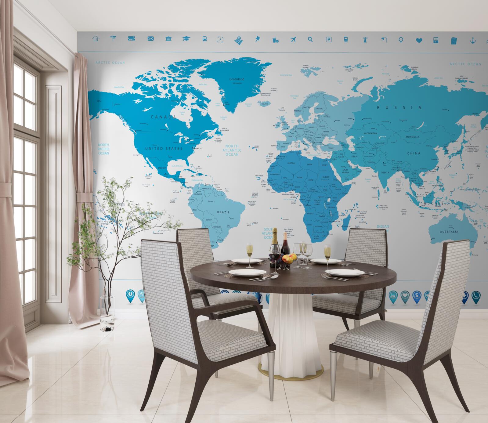 Фотошпалери синій відтінок на карті світу