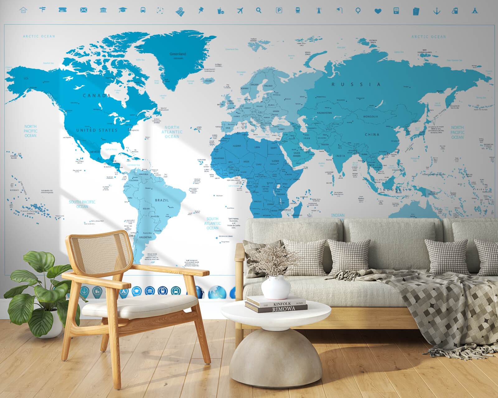 Фотошпалери синій відтінок на карті світу