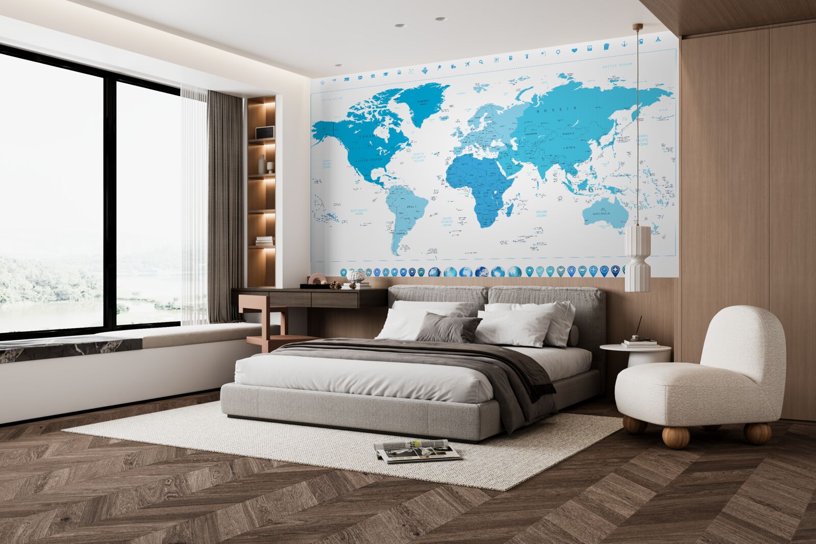 Фотошпалери синій відтінок на карті світу