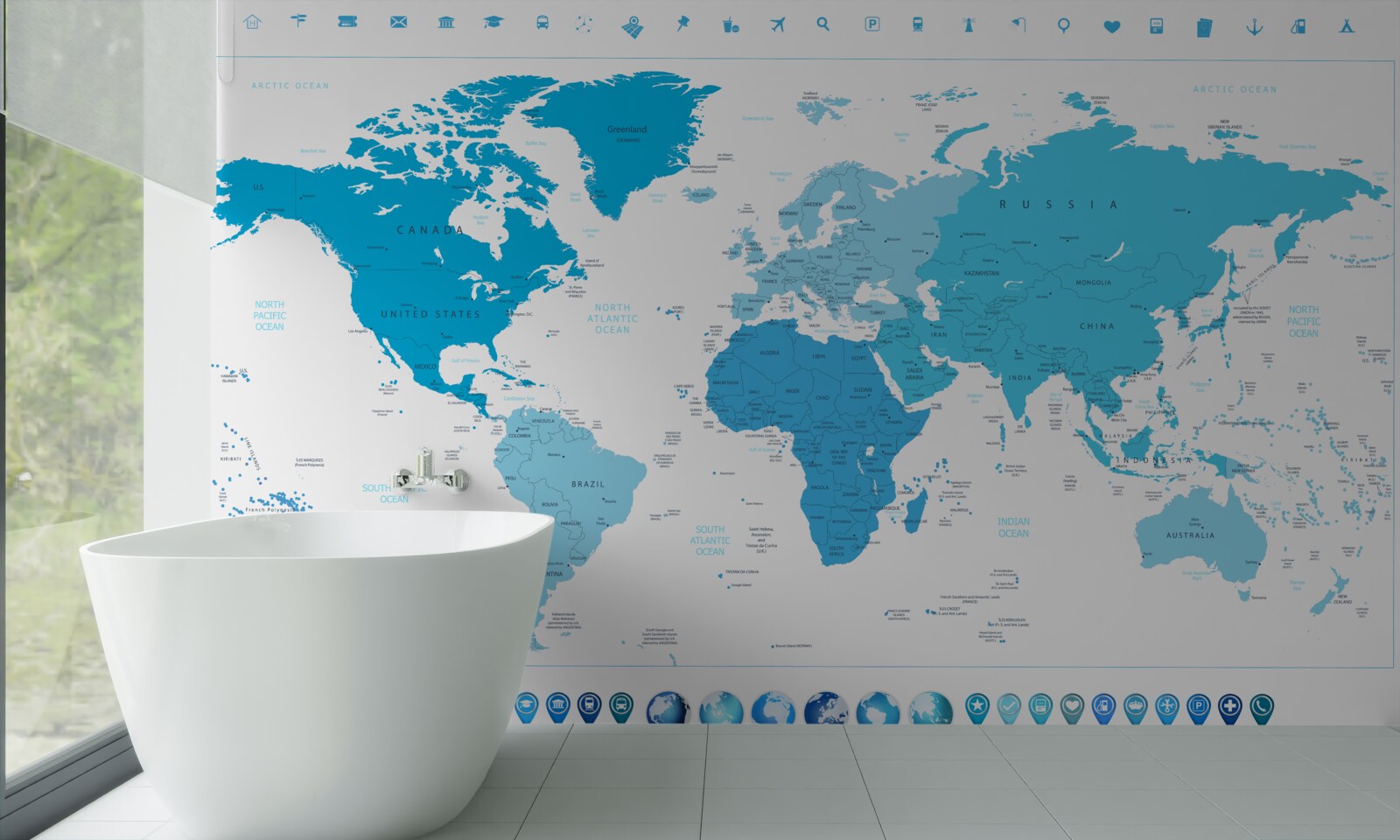 Фотошпалери синій відтінок на карті світу