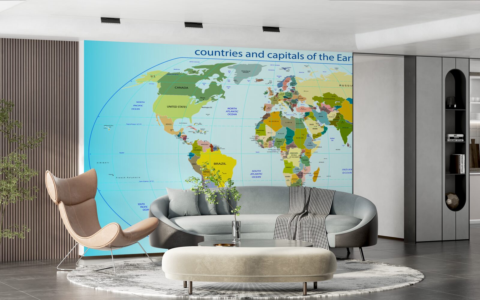 Фотошпалери карта світу з позначенням країн та їхніх столиць