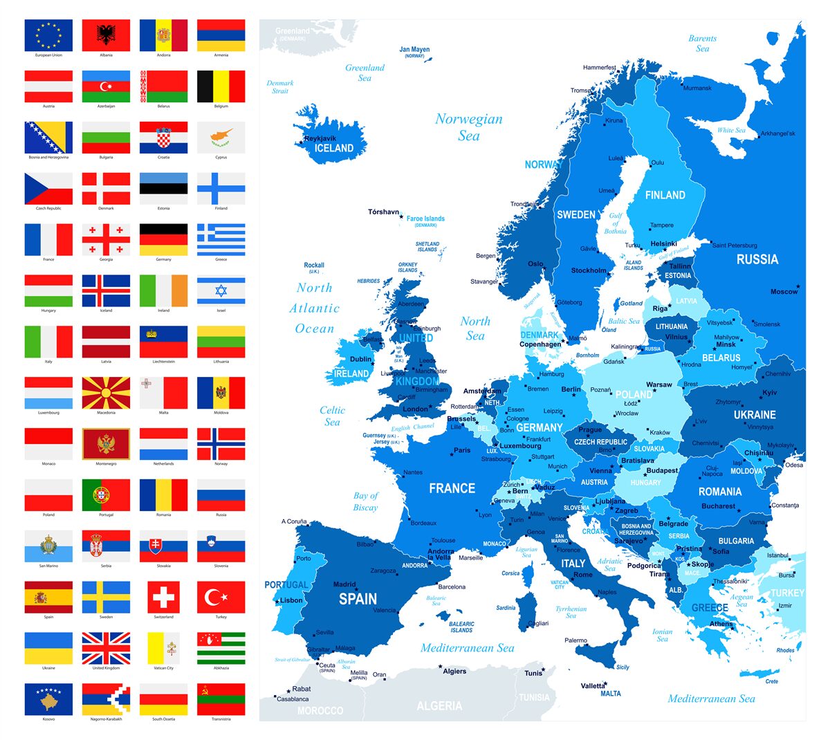 Фотошпалери карта Європи з прапорами країн