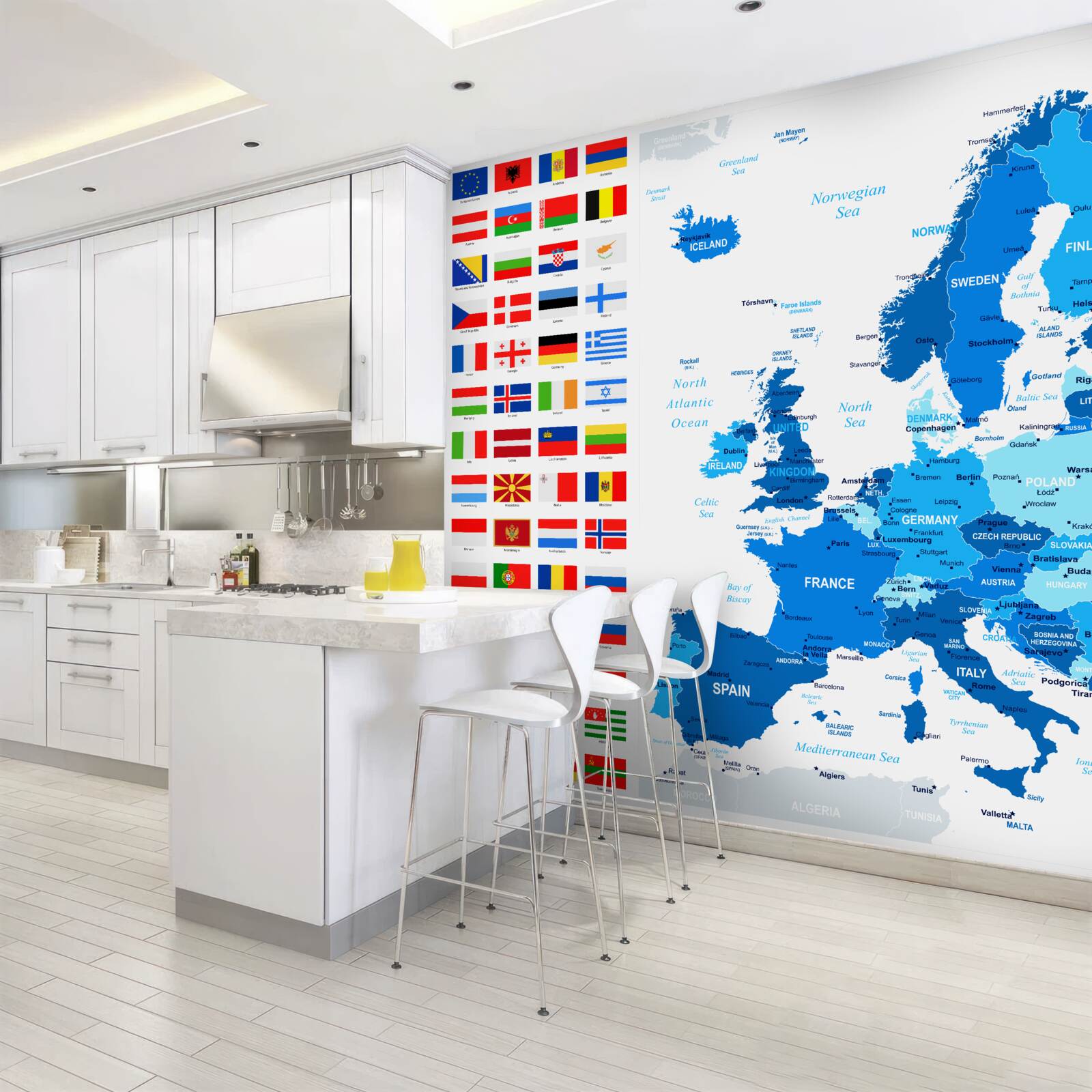 Фотошпалери карта Європи з прапорами країн