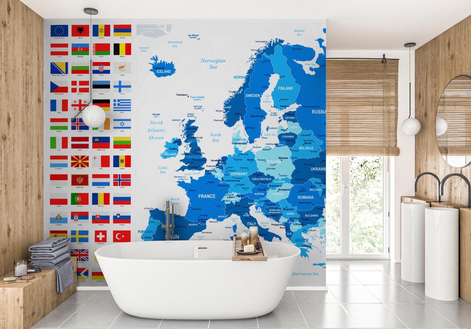 Фотошпалери карта Європи з прапорами країн