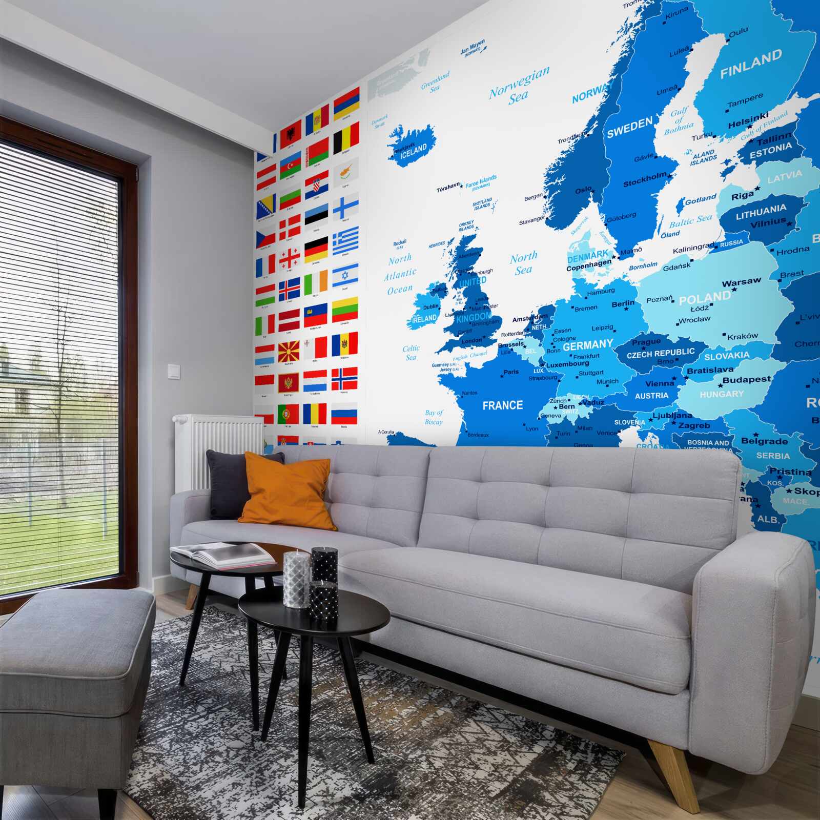 Фотошпалери карта Європи з прапорами країн