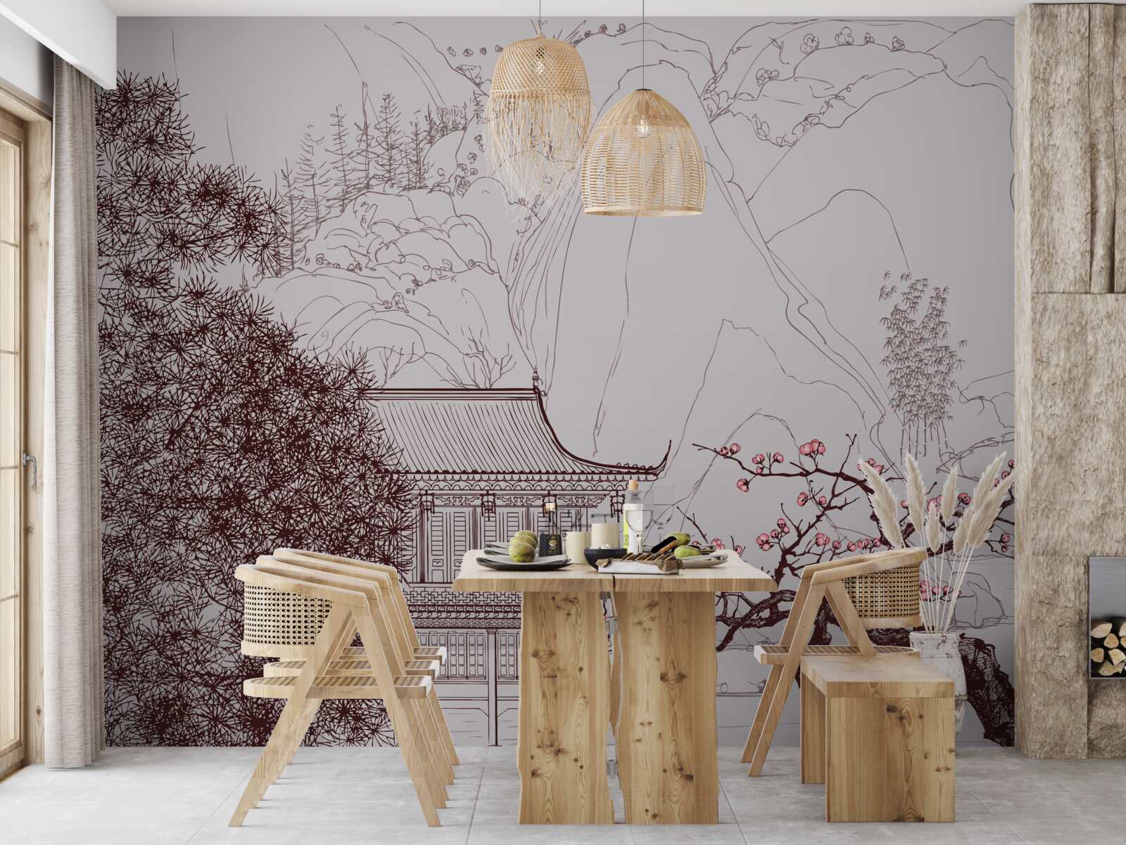 Фотошпалери Сад в японському стилі біля заміського будинку в горах