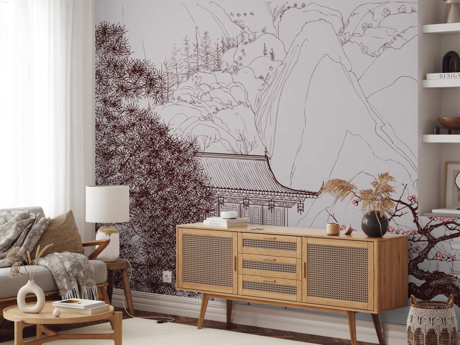 Фотошпалери Сад в японському стилі біля заміського будинку в горах