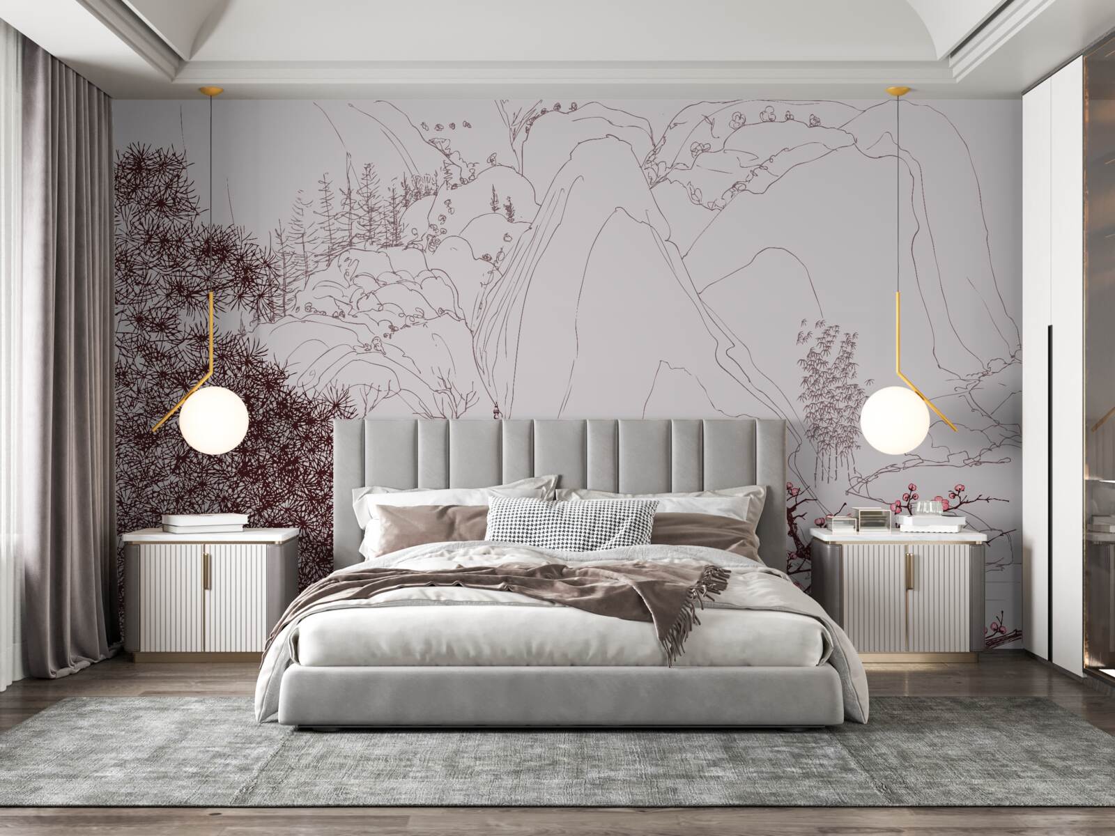 Фотошпалери Сад в японському стилі біля заміського будинку в горах