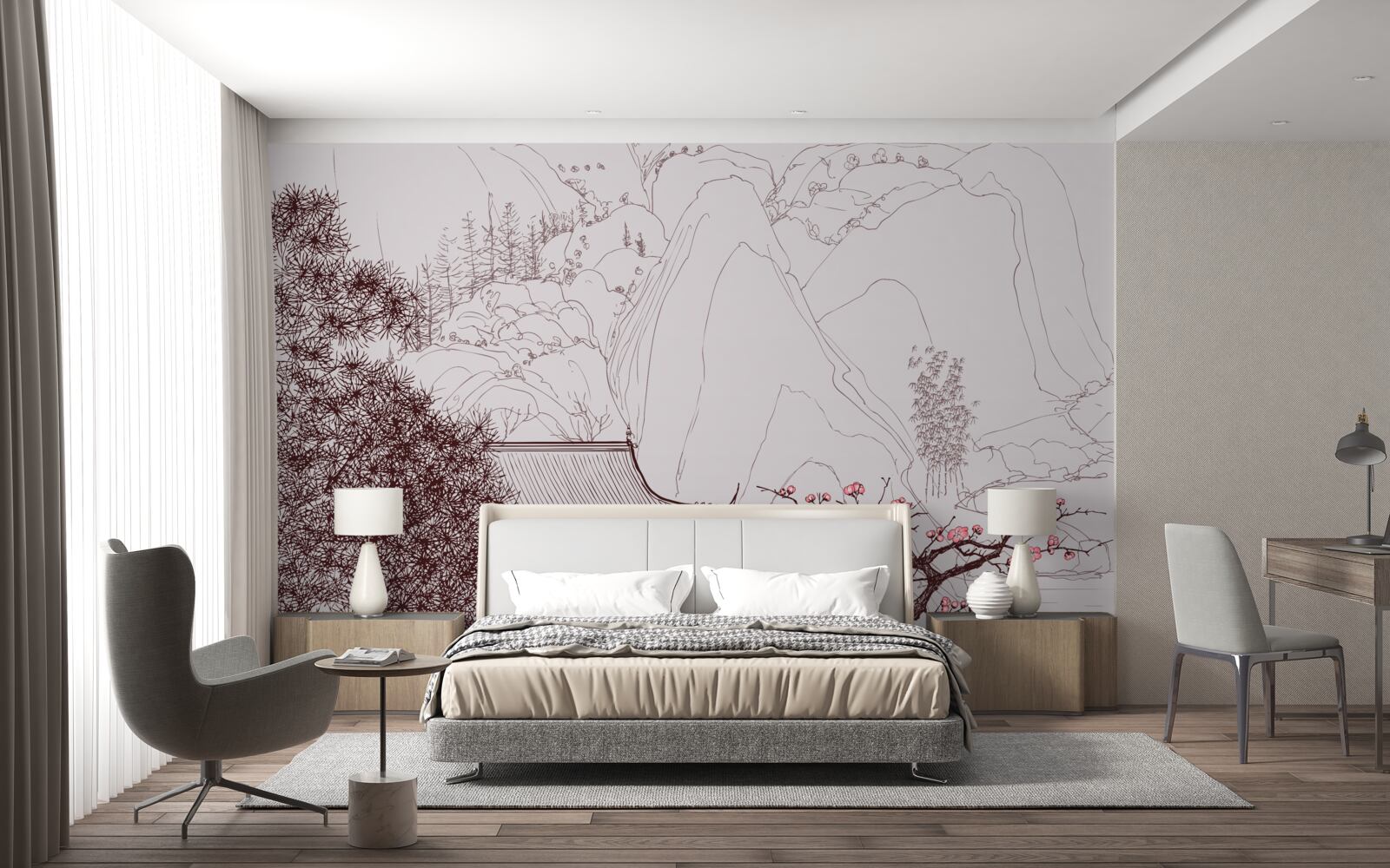 Фотошпалери Сад в японському стилі біля заміського будинку в горах