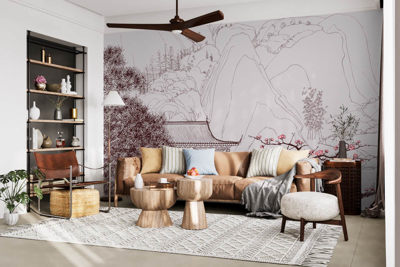 Фотошпалери Сад в японському стилі біля заміського будинку в горах