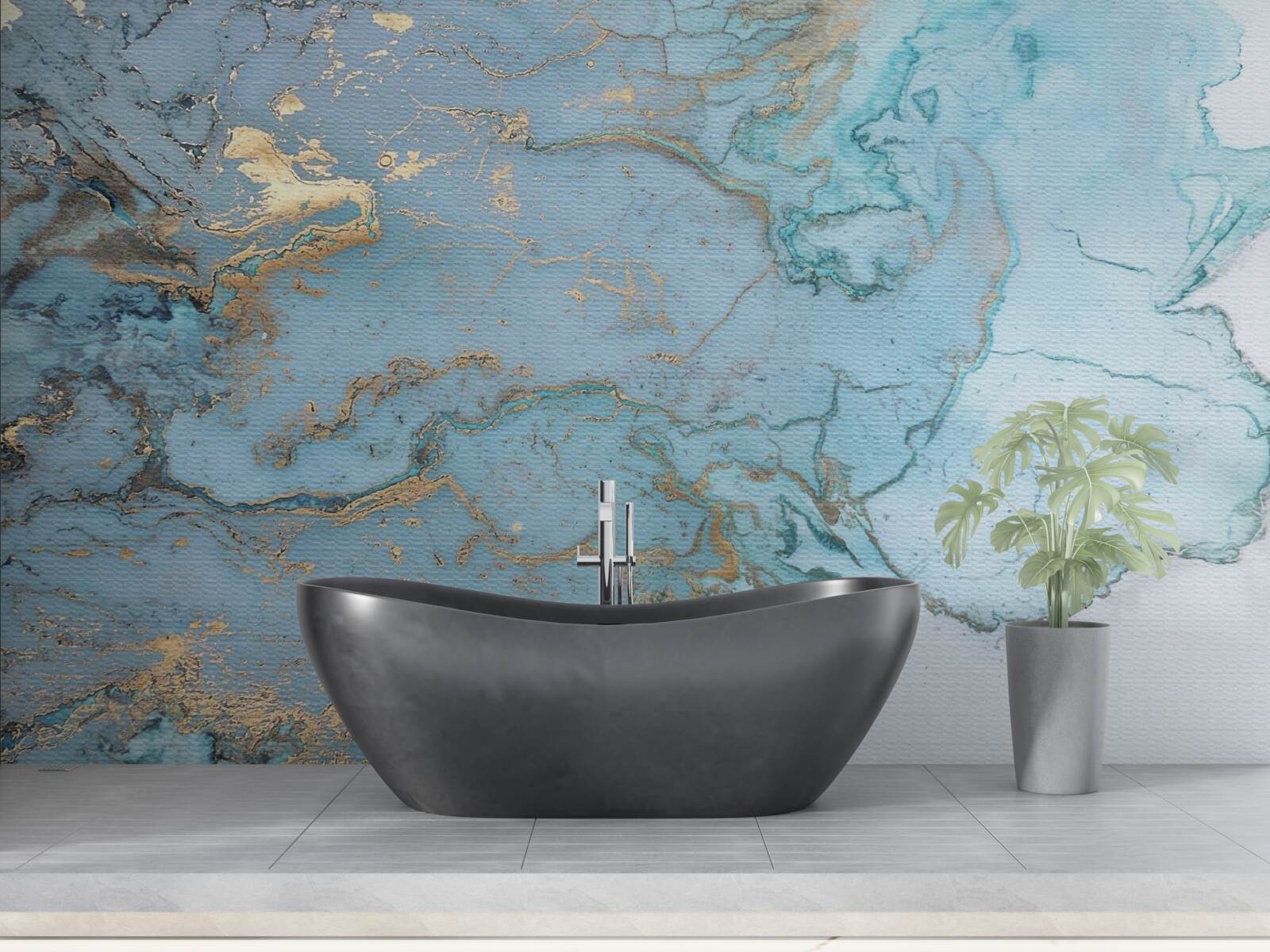 Фотошпалери блакитний мармур із золотим велюром